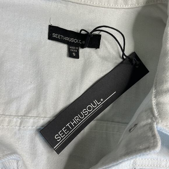 NWT SEE THRU SOUL White Button Front Denim Jean Jacket Women’s - Picture 2 of 8